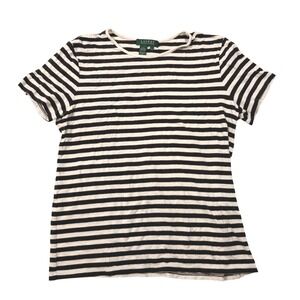 Lauren Ralph Lauren Black White Striped Short Sleeve T-Shirt Womens Large L